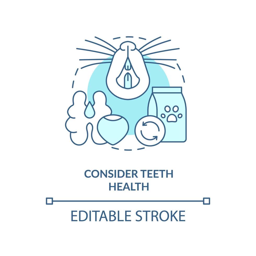 Betrachten Sie das Symbol für das türkisfarbene Konzept der Zahngesundheit. Kümmern Sie sich um die abstrakte Idee des Säugetierhaustiers, dünne Linie Illustration. Zahnpflege. isolierte Umrisszeichnung. editierbarer Strich vektor