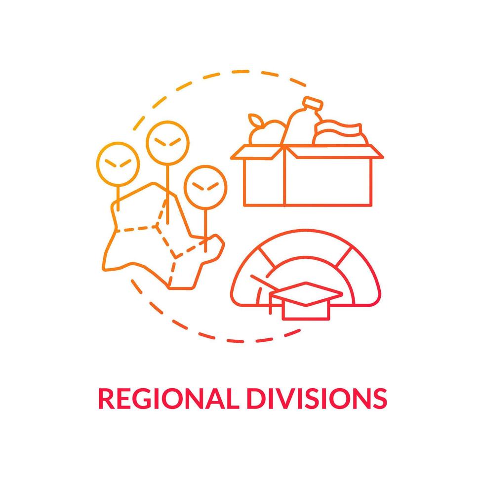 regionala divisioner röd gradient koncept ikon. inre konflikter. brist på internationellt samarbete problem abstrakt idé tunn linje illustration. isolerade konturritning vektor