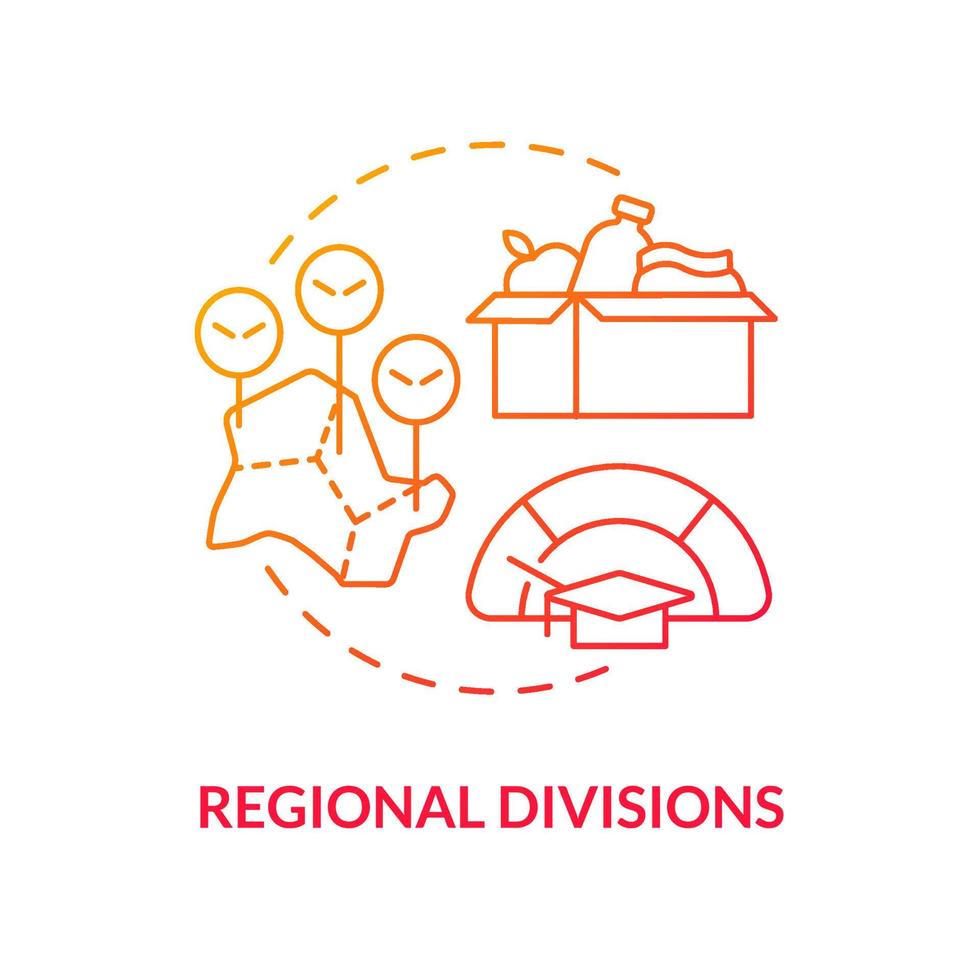 Symbol für das Konzept der regionalen Divisionen mit rotem Farbverlauf. innere Konflikte. Mangel an internationaler Zusammenarbeit Problem abstrakte Idee dünne Linie Illustration. isolierte Umrisszeichnung vektor