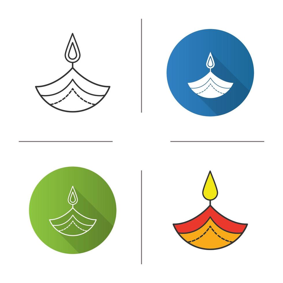 Diya-Symbol. islamische Öllampe. Diwali. Lichterfest. brennende Schale Öllampe. flaches Design, lineare und Farbstile. isolierte Vektorgrafiken vektor