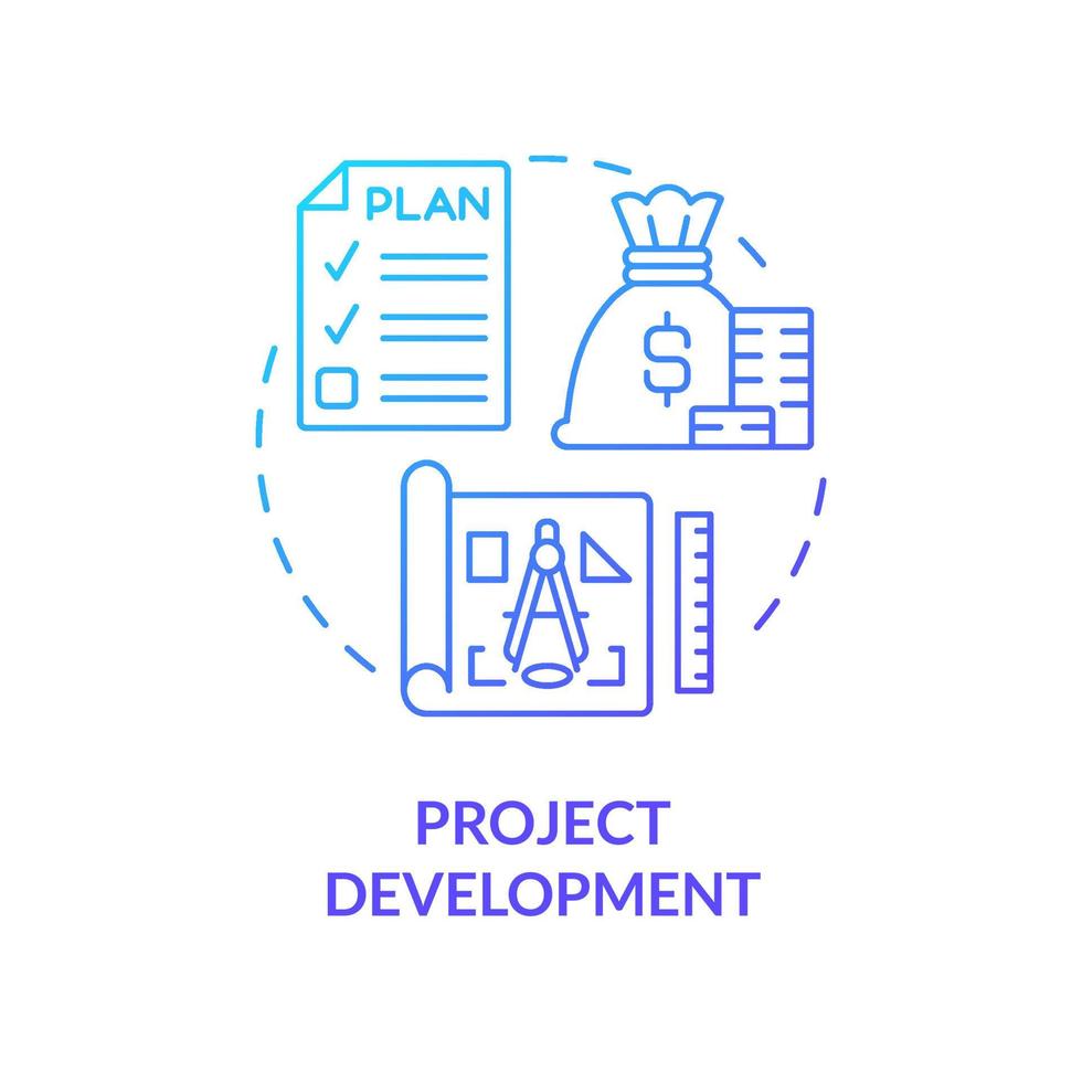 projektutveckling blå gradient koncept ikon. plan och förvaltning. arv bevarande process abstrakt idé tunn linje illustration. isolerade konturritning. vektor