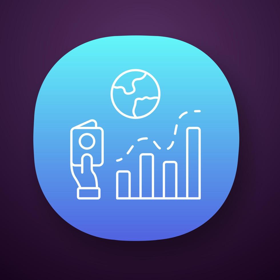 App-Symbol für Einwanderungsrate. Unternehmensanalyse, analytische Forschung. Daten Präsentation. Internationale Migration. Balkendiagramm. uiux-Benutzeroberfläche. Web, mobile Anwendung. vektor isolierte illustration