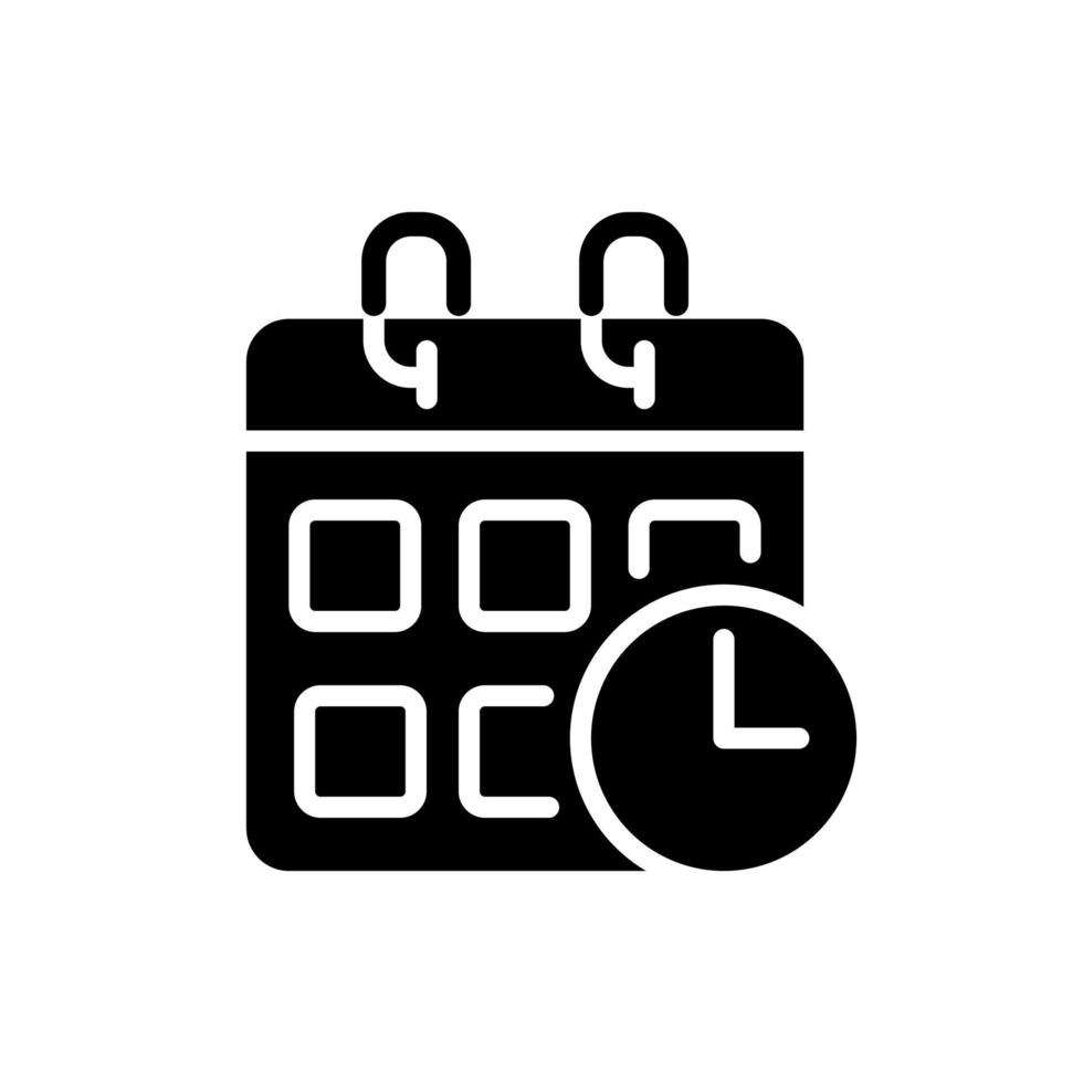 schema svart glyfikon. planering av aktiviteter. evenemangskalender. förestående deadlines. schemaläggning av möten. siluett symbol på vitt utrymme. solid piktogram. vektor isolerade illustration