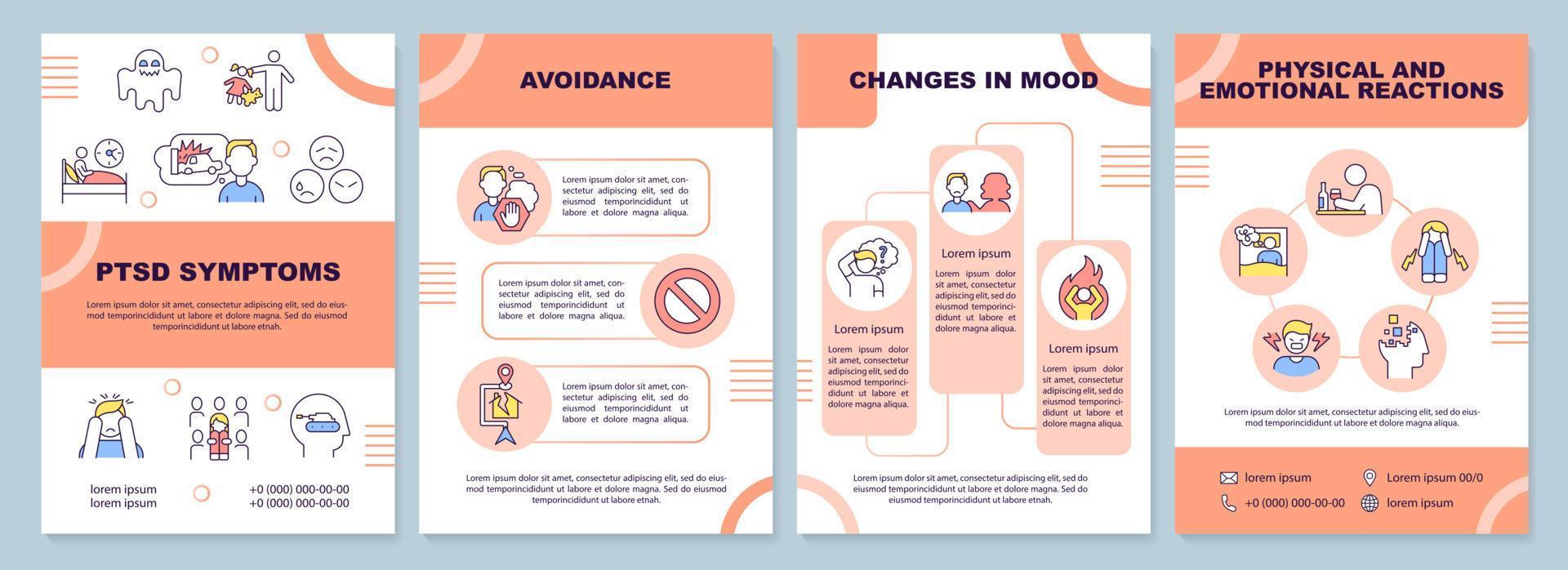 symptome von ptsd-wortkonzepten orangefarbenes banner. seelisches Trauma und Leiden. Infografiken mit Symbolen auf farbigem Hintergrund. isolierte Typografie. Vektorillustration mit Text. vektor