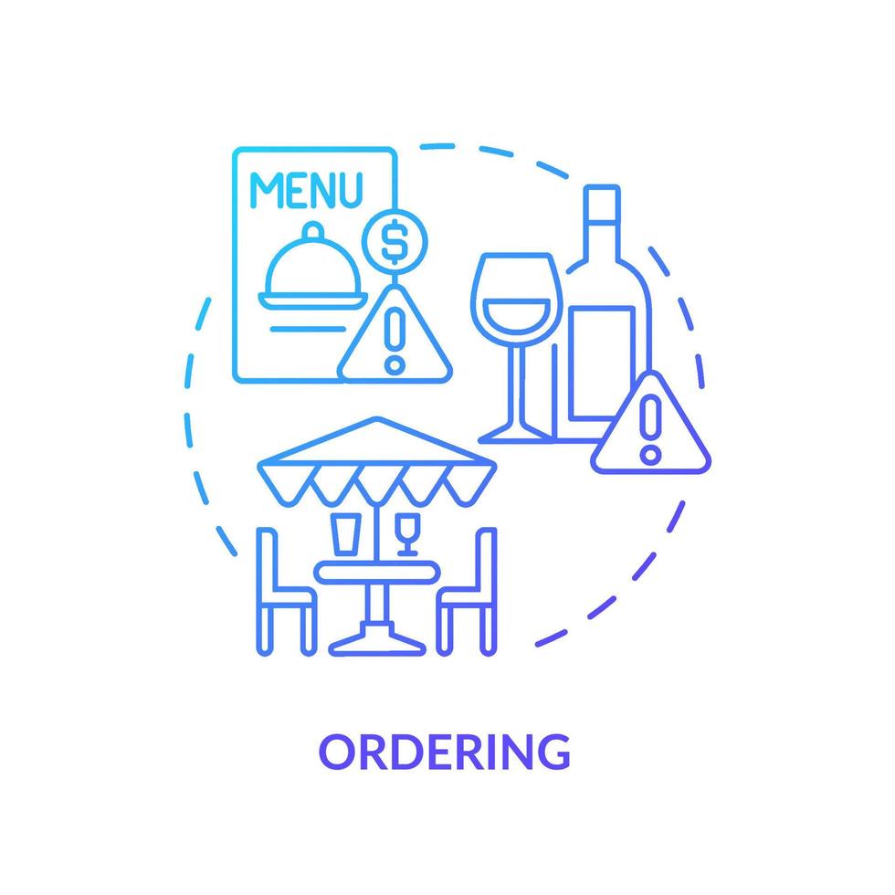beställa blå gradient koncept ikon. bordsskick. matregler och normer. restaurang etikett abstrakt idé tunn linje illustration. isolerade konturritning. vektor