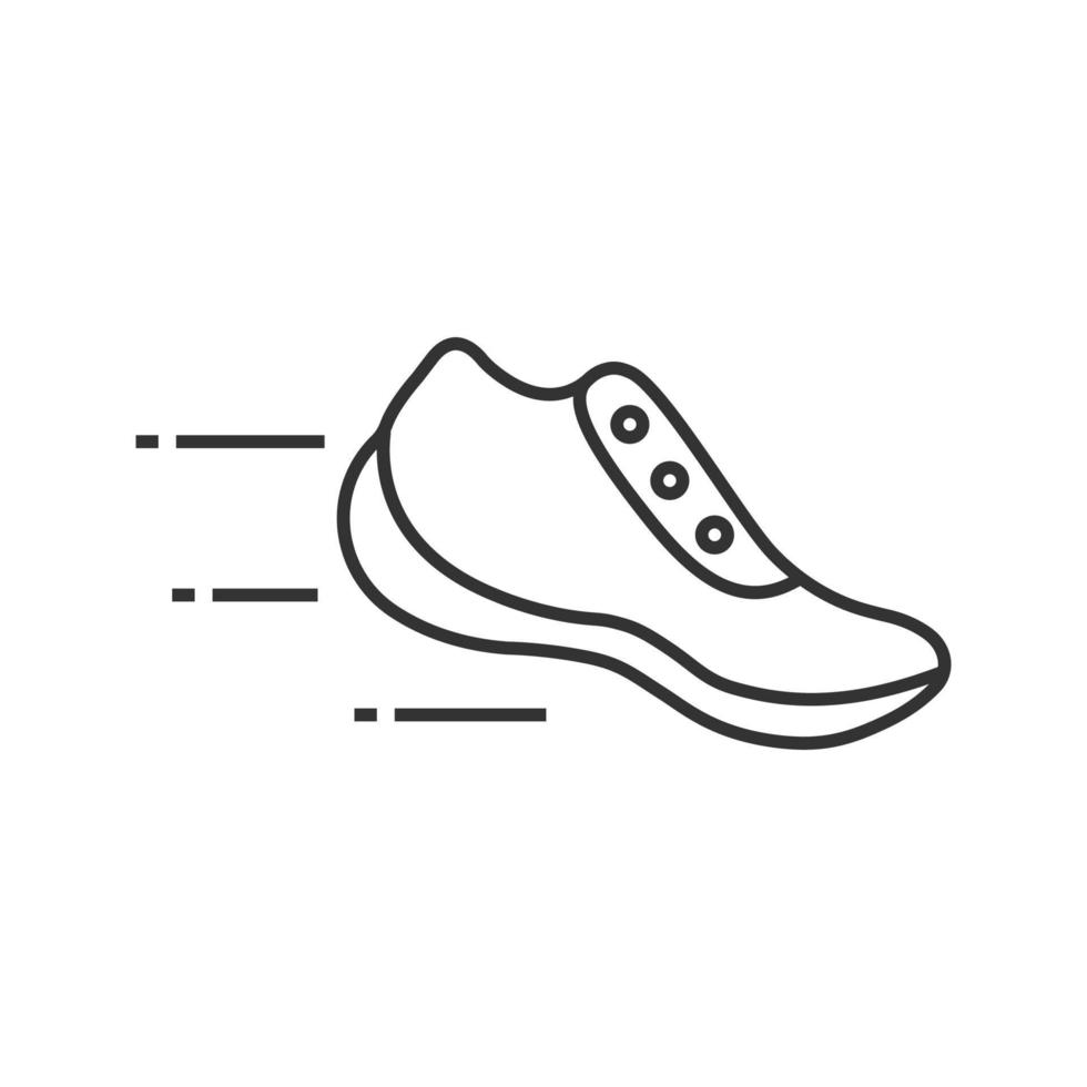 Lineares Symbol für fliegende Sneaker. dünne Liniendarstellung. Bewegung. Komfort-Trainer. Sportschuhe. Kontursymbol. Vektor isoliert Umrisszeichnung