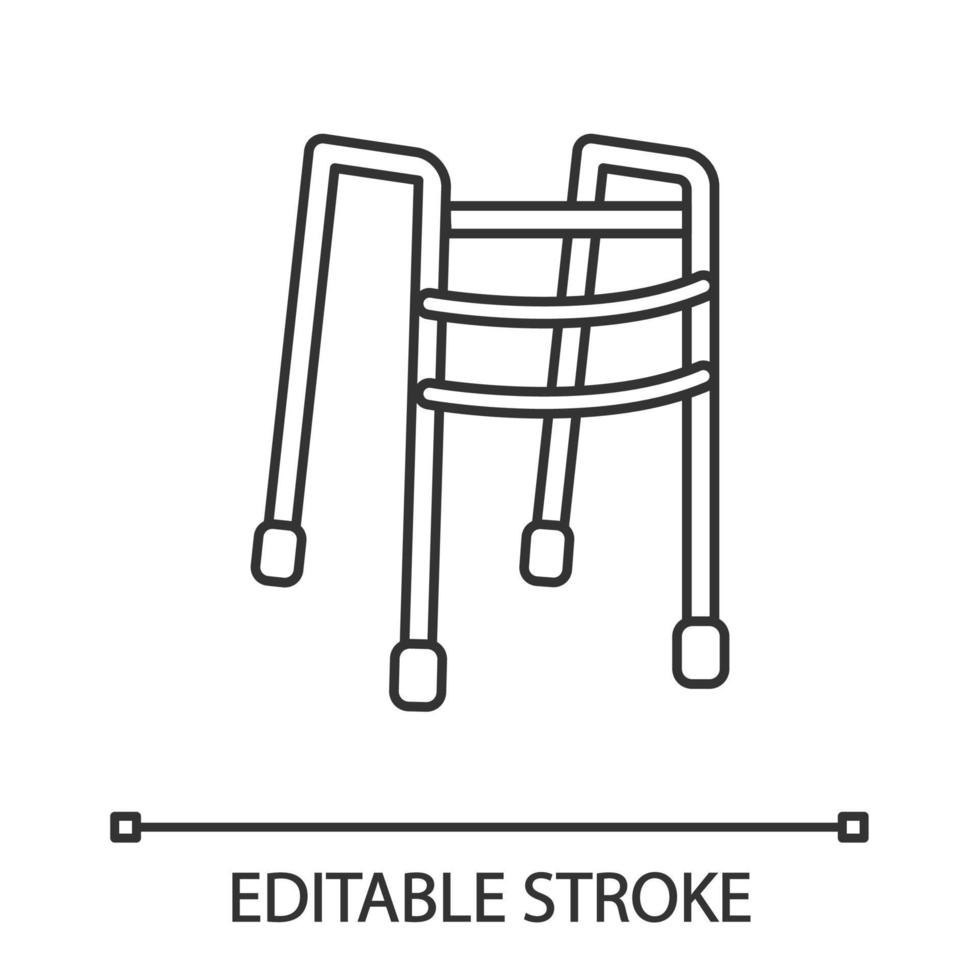 Walker lineares Symbol. Rollator. dünne Liniendarstellung. Mobilitätshilfe. behindertengerechte Ausrüstung. Kontursymbol. Vektor isoliert Umrisszeichnung. editierbarer Strich