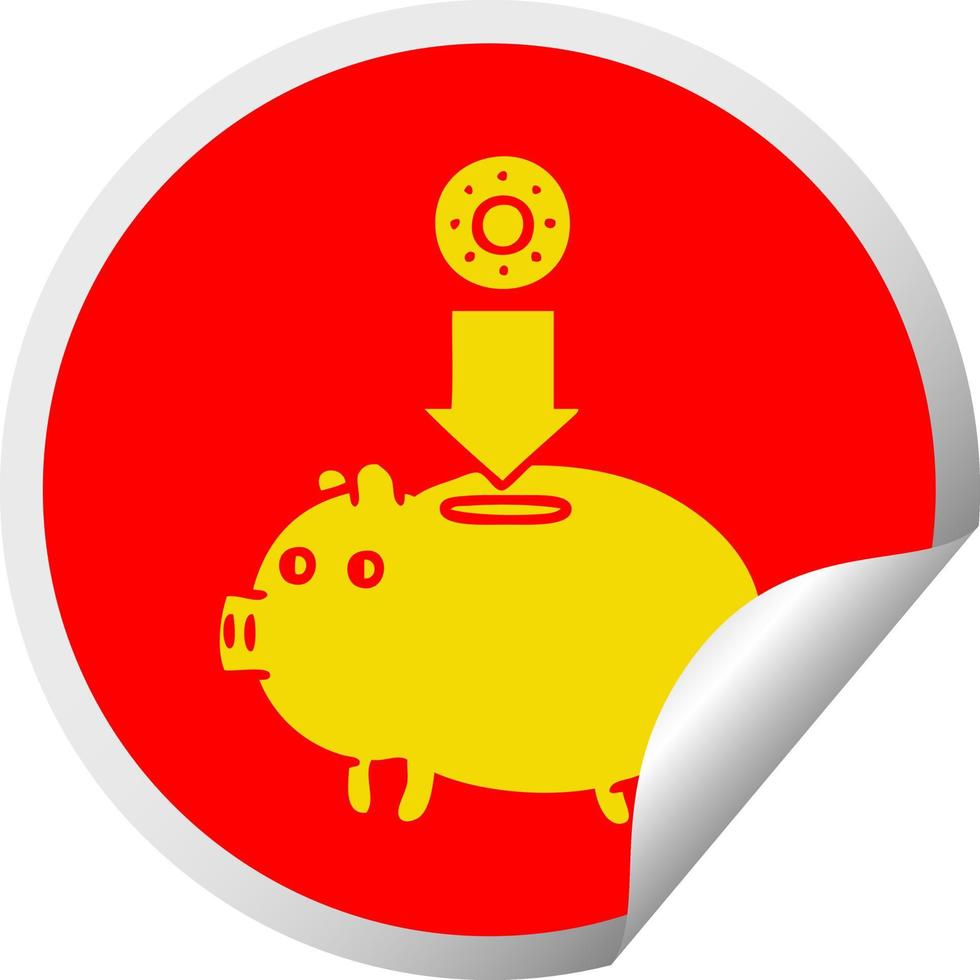 Kreisförmiger Peeling-Aufkleber Cartoon-Sparschwein vektor