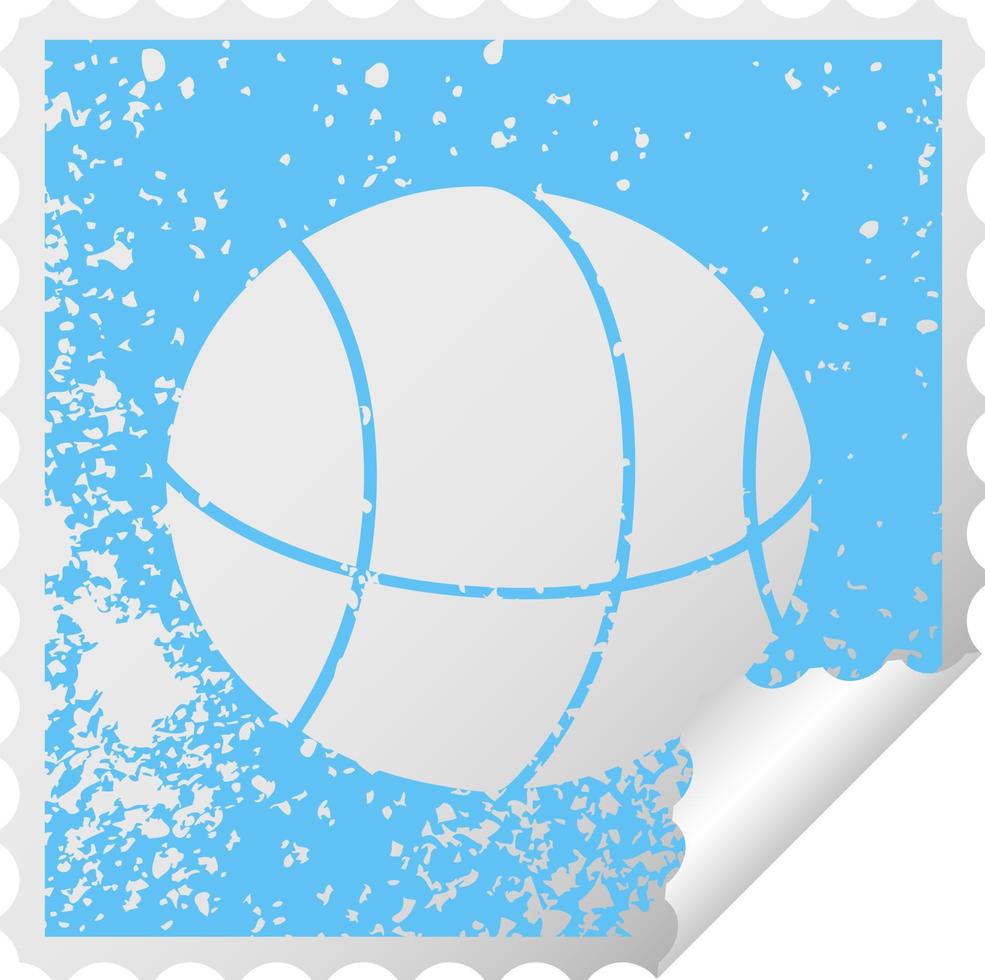 Distressed Square Peeling Aufkleber Symbol Basketball vektor