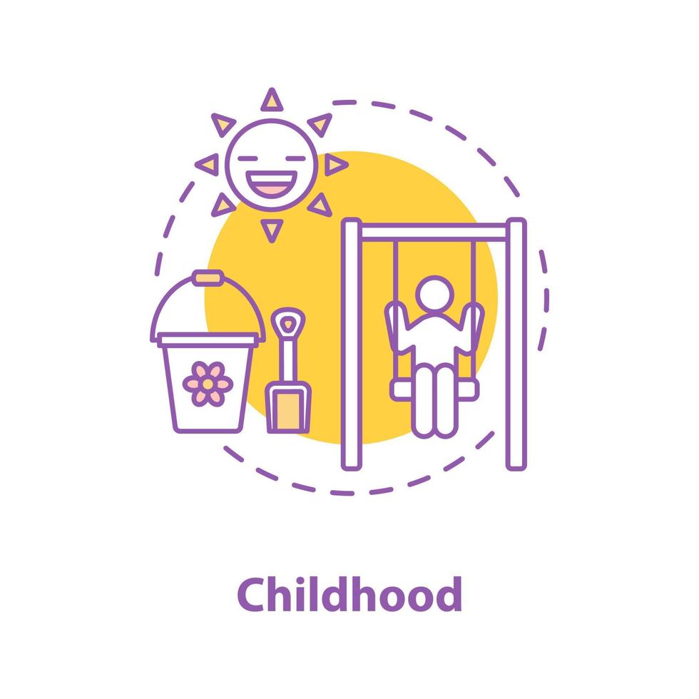 barndom koncept ikon. lekplats idé tunn linje illustration. svängande barn. barnleksaker. vektor isolerade konturritning