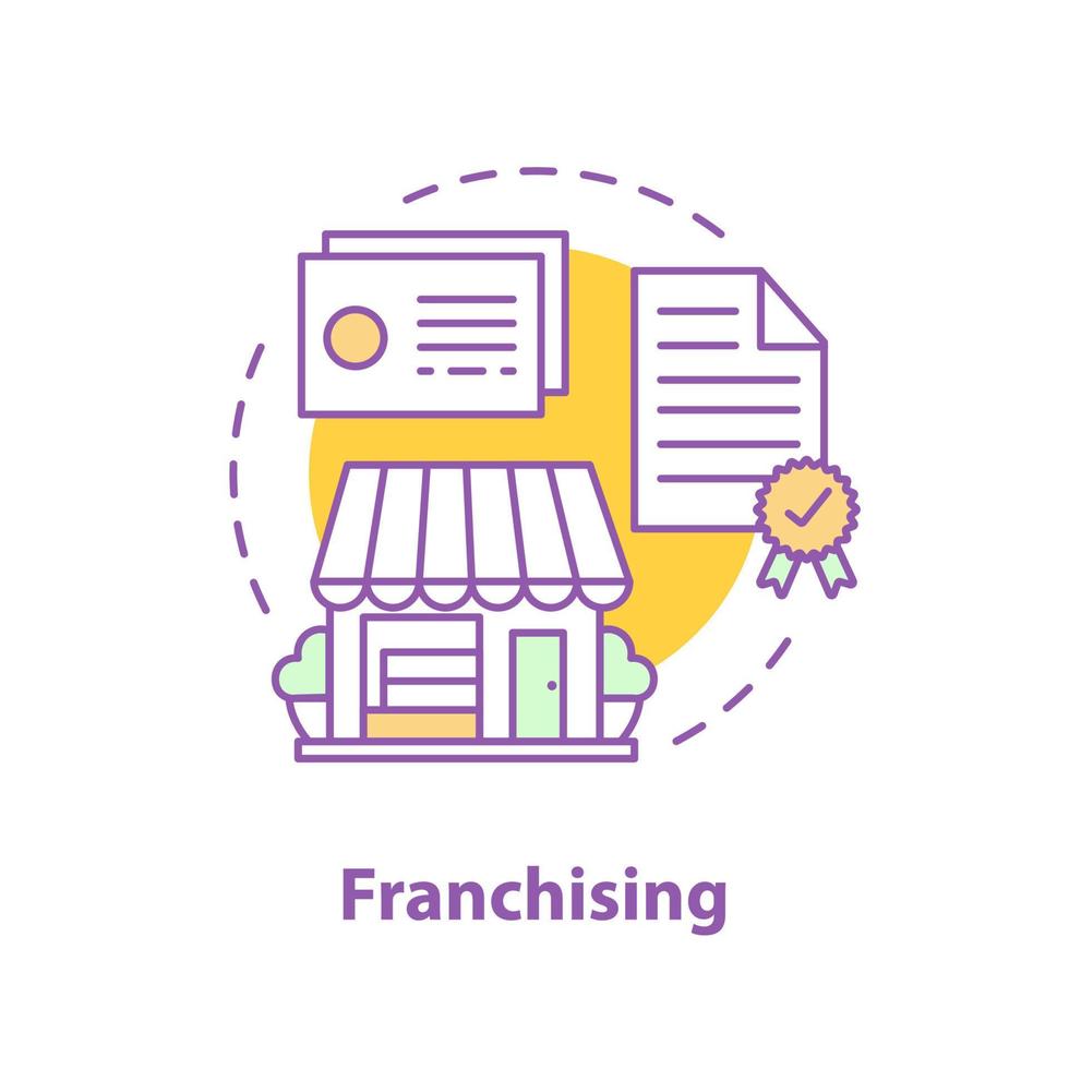 Franchising-Konzept-Symbol. Einzelhandel Geschäftsidee dünne Linie Illustration. Fan-Shop. Einzelhandelslizenz. Vektor isoliert Umrisszeichnung