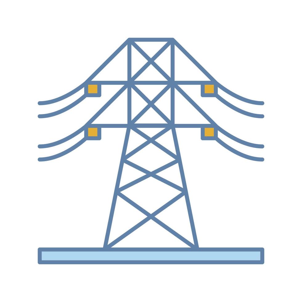 hög spänning elektrisk linje färgikon. kraftledning. elkraftspylon. transmissionstorn. isolerade vektor illustration