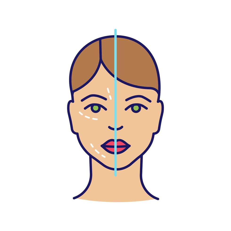 före och efter neurotoxininjektion färgikon. kosmetiskt förfarande. ansiktsföryngring. estetisk medicin. kosmetologi. isolerade vektor illustration