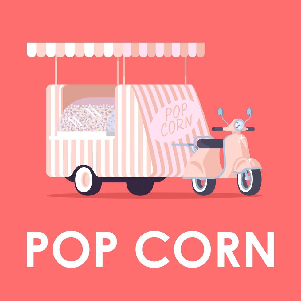 pop corn affisch vektor mall. street food fordon. broschyr, omslag, häfte sida konceptdesign med platta illustrationer. färdig takeaway måltid bil. reklam flyer, broschyr, banner layout idé