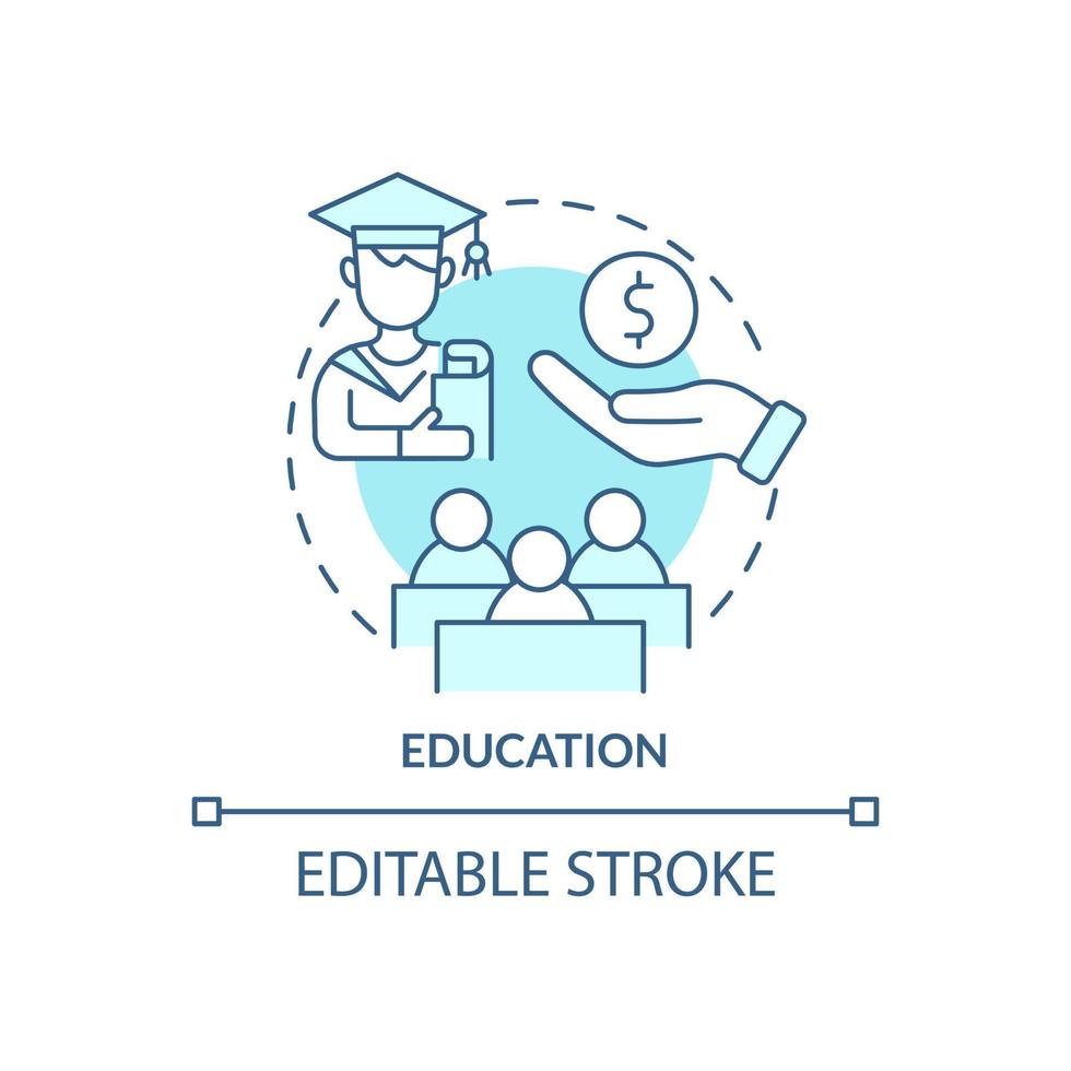 Symbol für das türkisfarbene Konzept für Bildung. Stipendien und Zuschüsse. Ausgaben abstrakte Idee dünne Linie Illustration. isolierte Umrisszeichnung. editierbarer Strich. vektor