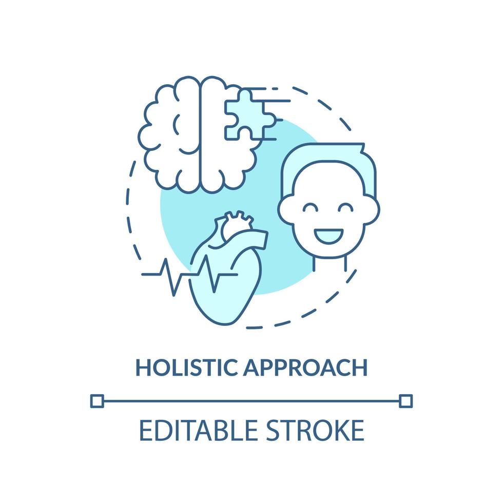 holistisk synsätt turkos konceptikon. komplex behandling. mental hälsa trend abstrakt idé tunn linje illustration. isolerade konturritning. redigerbar linje. vektor
