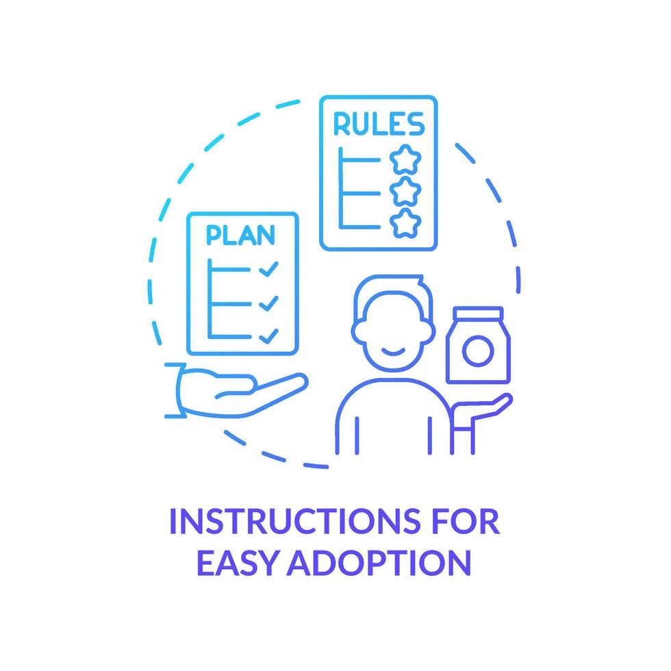 instruktioner för enkel antagande blå gradient konceptikon. produktinställningar. lösa för kundens behov abstrakt idé tunn linje illustration. isolerade konturritning. vektor