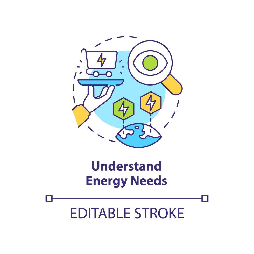 Verstehen Sie das Symbol für das Konzept des Energiebedarfs. schritt zur energiestrategie abstrakte idee dünne linie illustration. Verbrauch voraussagen. isolierte Umrisszeichnung. editierbarer Strich. vektor