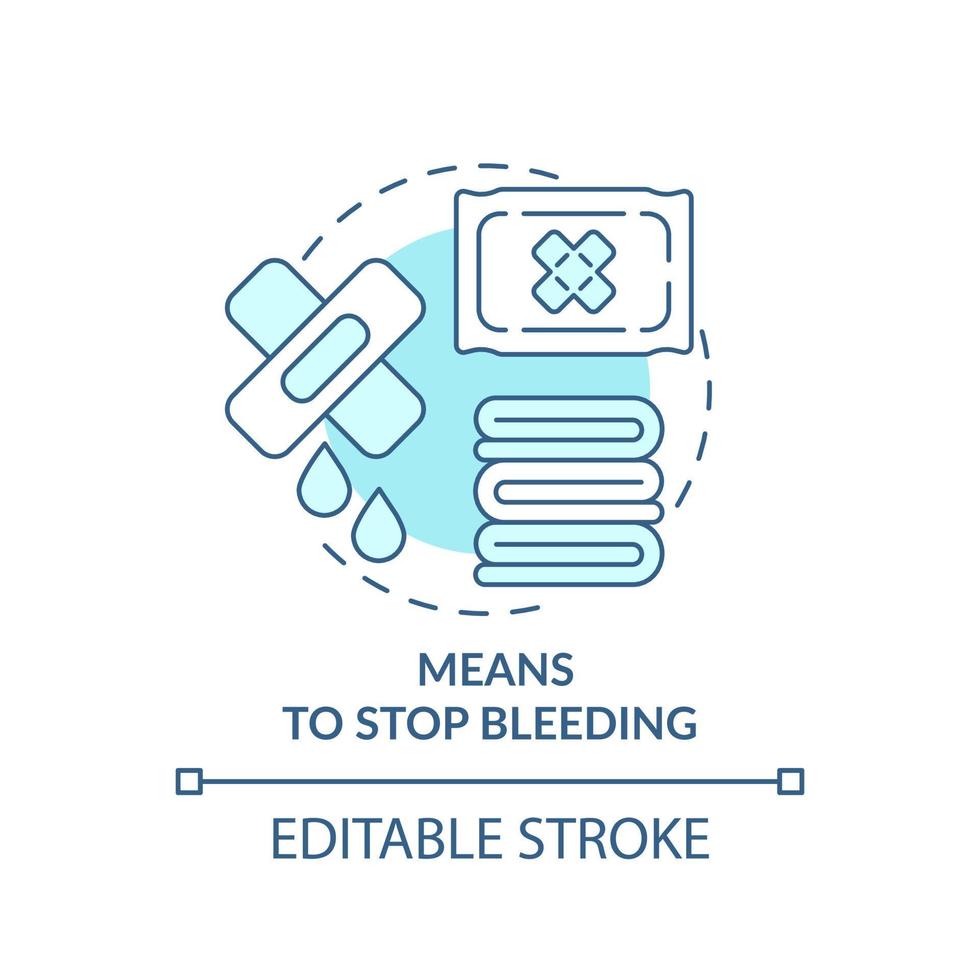 innebär att sluta blöda turkos konceptikon. första hjälpen låda. åtgärder under kriget abstrakt idé tunn linje illustration. isolerade konturritning. redigerbar linje. vektor