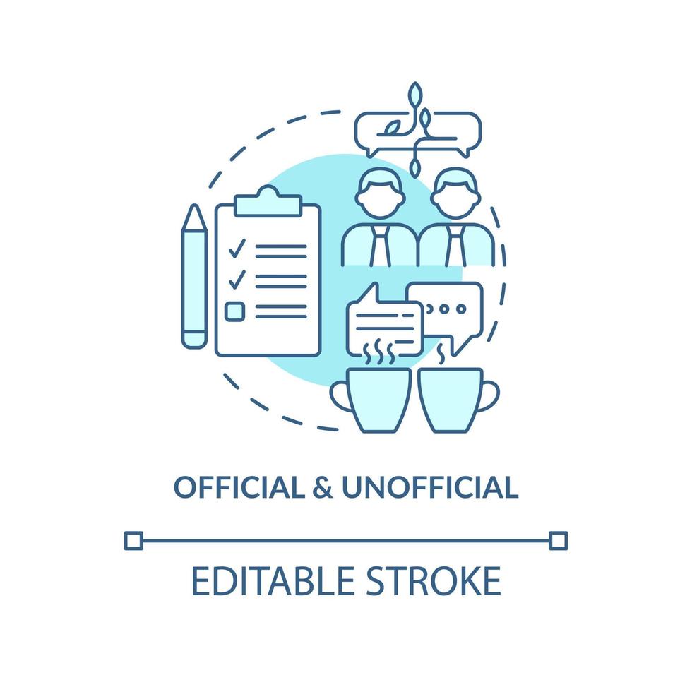 officiella och inofficiella turkos konceptikon. projektkommunikation ledning abstrakt idé tunn linje illustration. isolerade konturritning. redigerbar linje. vektor