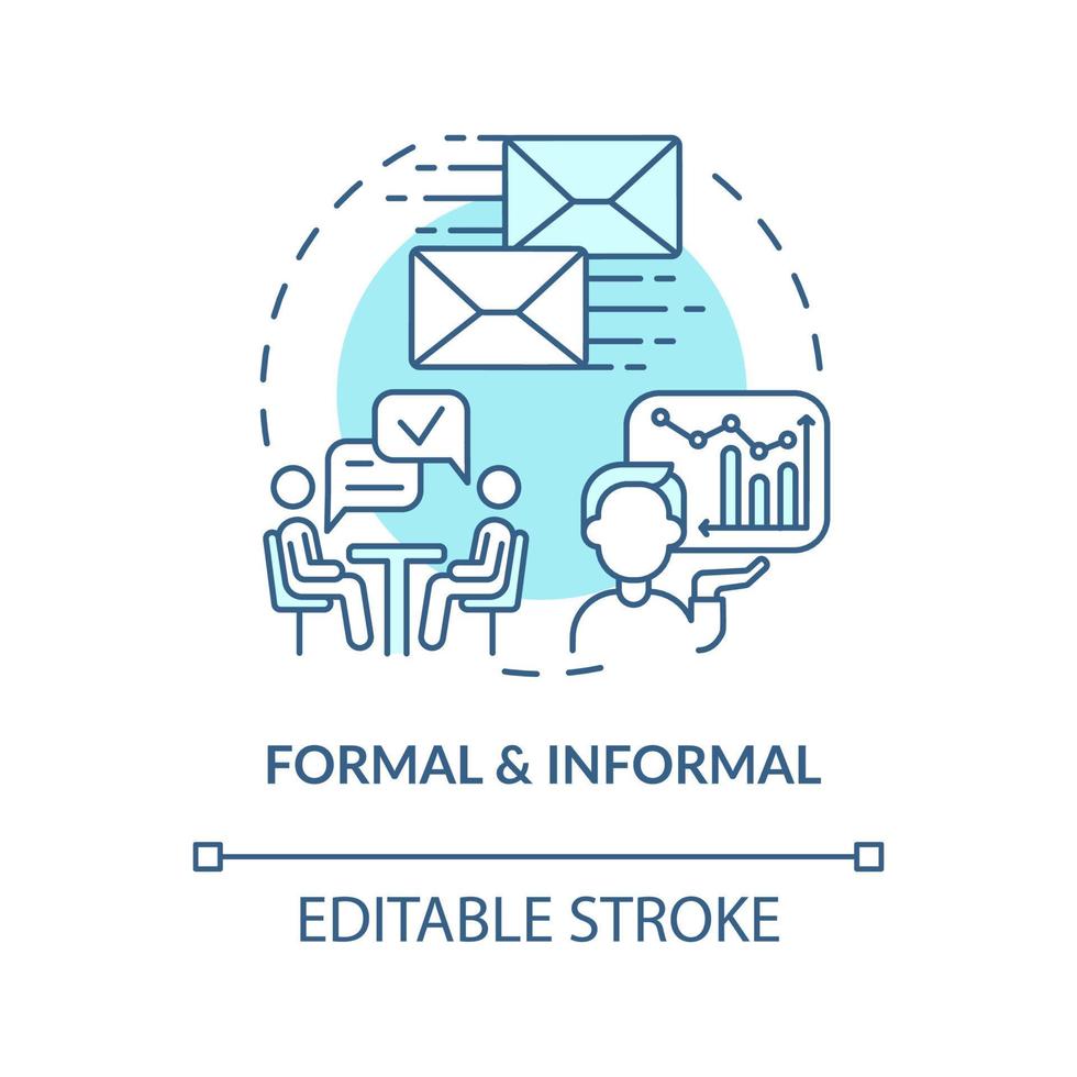 Symbol für formelles und informelles türkisfarbenes Konzept. Projektkommunikationsmanagement abstrakte Idee dünne Linie Illustration. isolierte Umrisszeichnung. editierbarer Strich. vektor