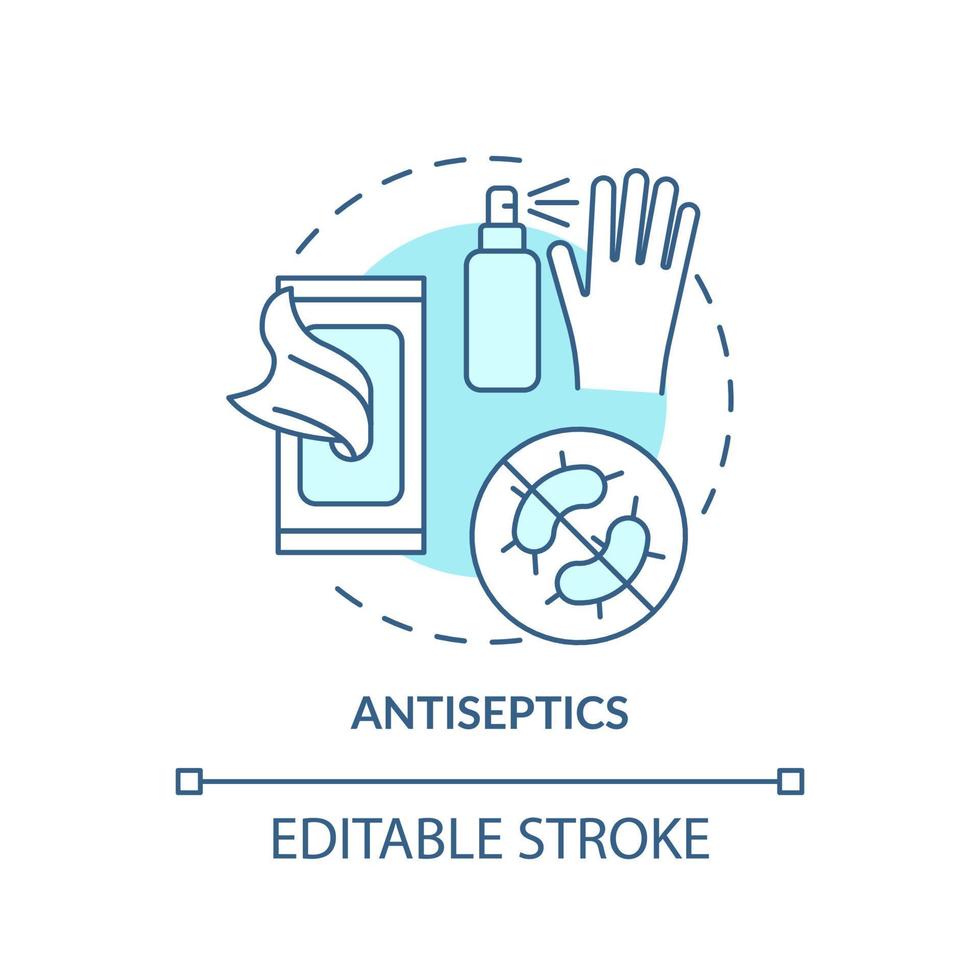 Symbol für das türkisfarbene Konzept von Antiseptika. Erste-Hilfe-Kasten vorbereiten. Aktion während des Krieges abstrakte Idee dünne Linie Illustration. isolierte Umrisszeichnung. editierbarer Strich. vektor