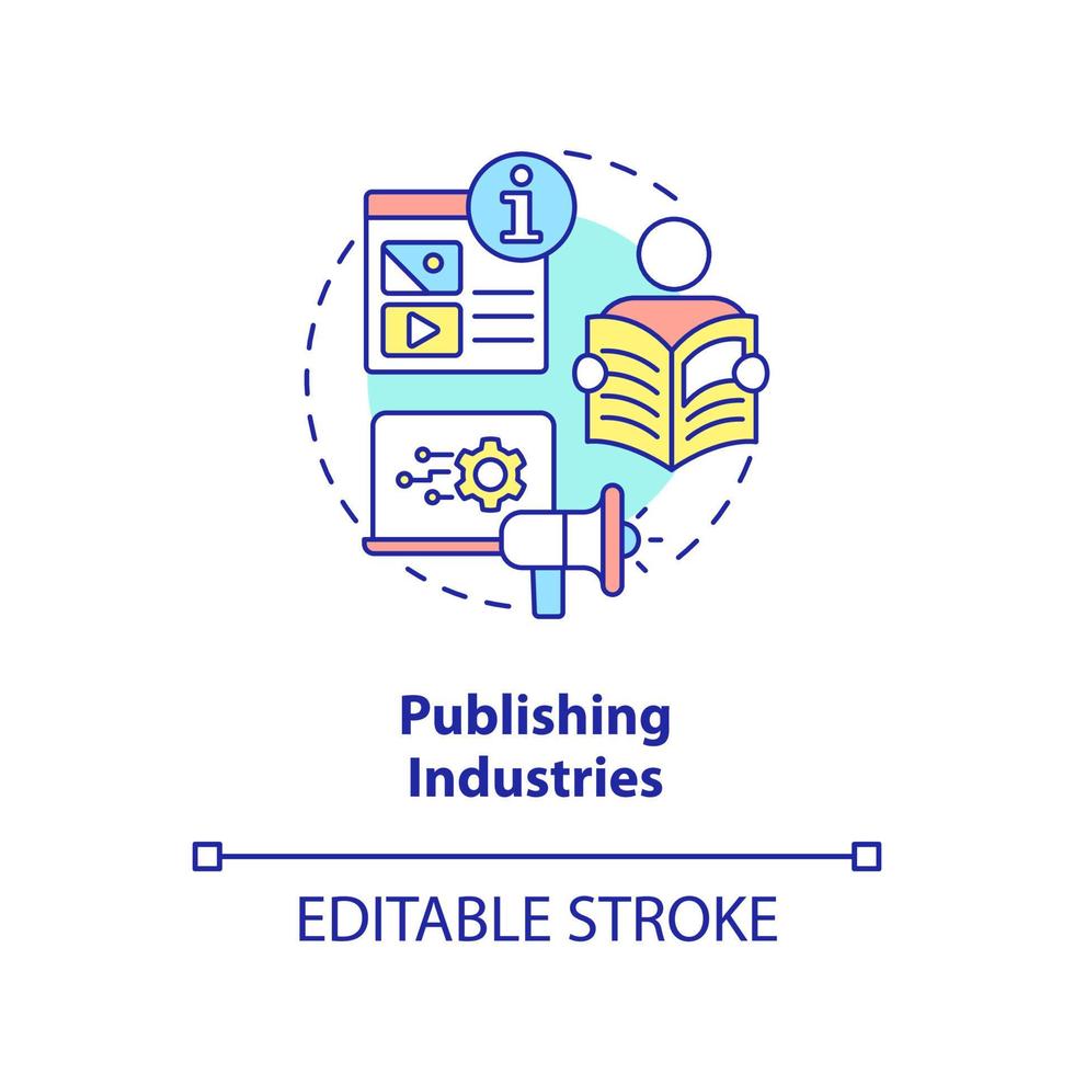 förlagsindustrin koncept ikon. info sektor komponent abstrakt idé tunn linje illustration. böcker och tidningar. isolerade konturritning. redigerbar linje. vektor