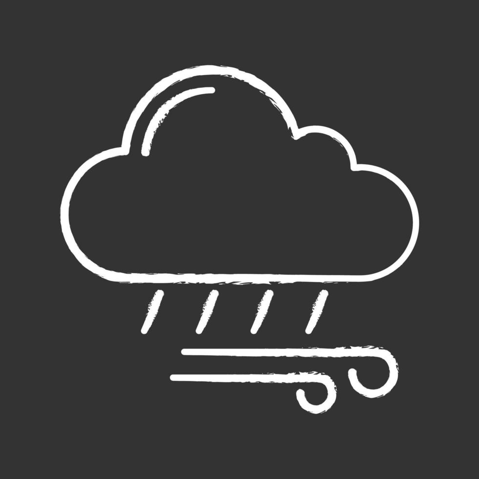 regnigt och blåsigt väder krita ikon. regn och blåst. storm. stormig. mycket regn. väderprognos. isolerade svarta tavlan vektorillustration vektor