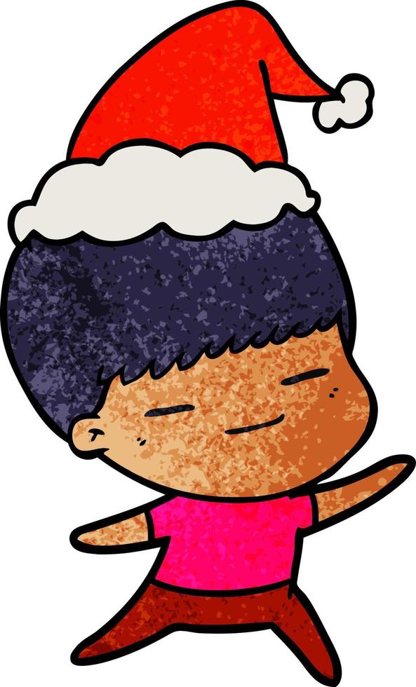 strukturierter Cartoon eines selbstgefälligen Jungen mit Weihnachtsmütze vektor