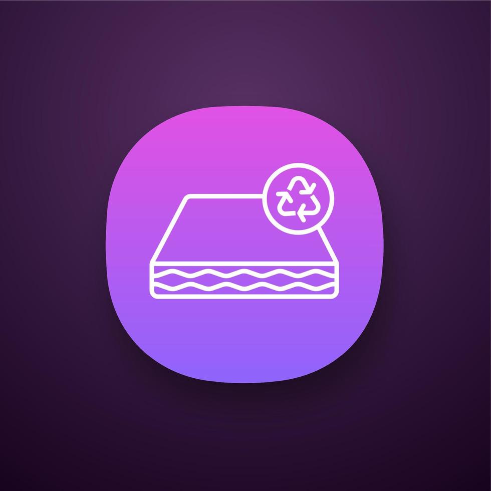 ekologisk madrass återvinning app ikon. återvinningsbar och återanvändbar miljövänlig madrass. ui ux användargränssnitt. webb- eller mobilapplikation. vektor isolerade illustration