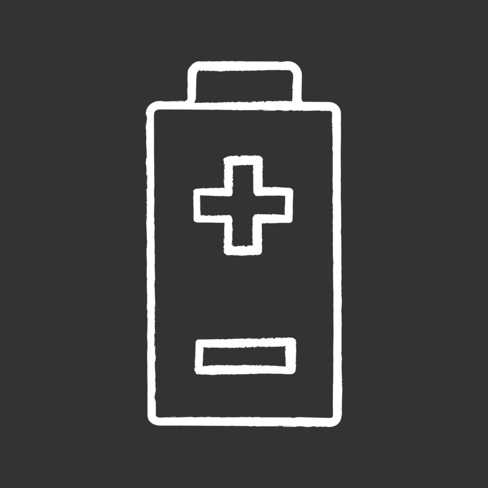 Batterie mit Kreidesymbol für Plus- und Minuszeichen. aufladen. Batteriestandsanzeige. isolierte vektortafelillustrationen vektor