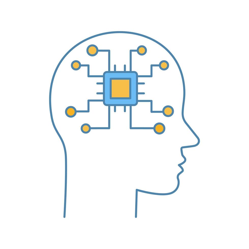 Farbsymbol für künstliche Intelligenz. Roboter. menschlicher Kopf mit digitalem Chip-Netzwerk. Robotik. isolierte Vektorillustration vektor