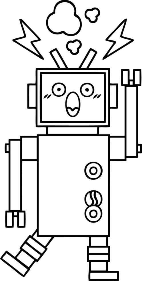 strichzeichnung cartoon fehlerhafter roboter vektor