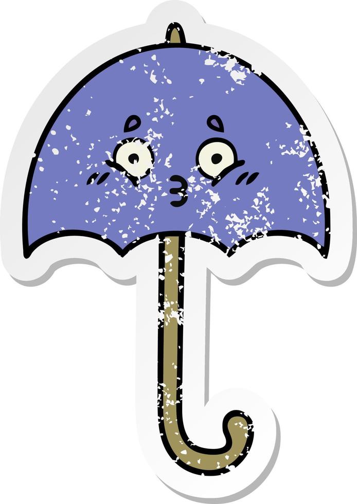 nödställda klistermärke av ett sött tecknat paraply vektor