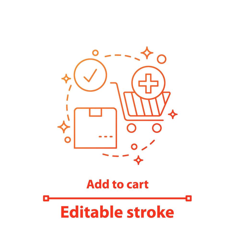 Lägg till i varukorgen konceptikon. E-handel. digital köp idé tunn linje illustration. välj objekt. vektor isolerade konturritning. redigerbar linje