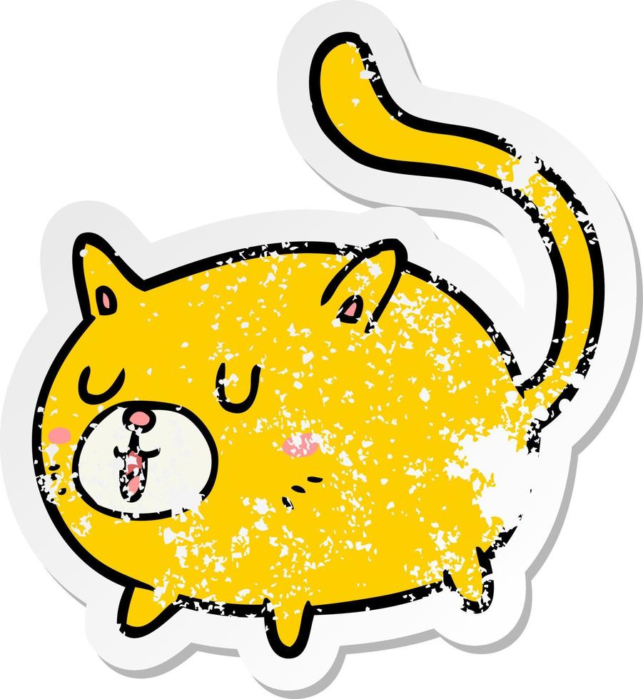 bedrövad klistermärke av en tecknad glad katt vektor