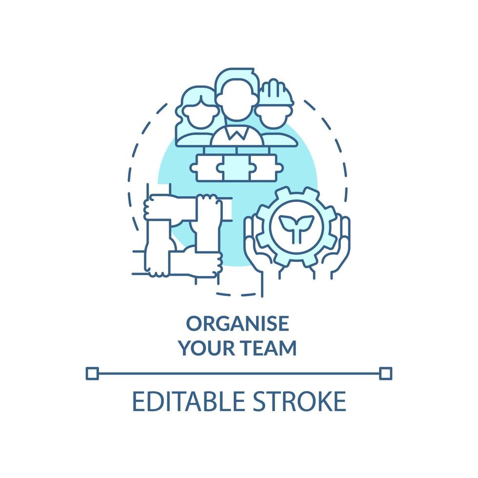 Organisieren Sie Ihr türkisfarbenes Teamkonzept-Symbol. Übergang zur abstrakten Idee der Energiestrategie, dünne Linie Illustration. Verantwortung. isolierte Umrisszeichnung. editierbarer Strich. vektor