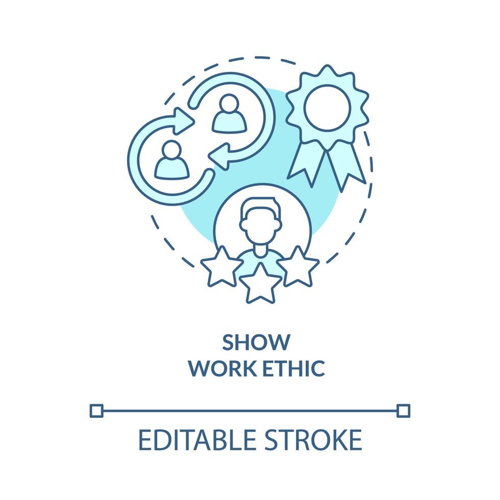 Arbeitsmoral Türkis Konzept Symbol anzeigen. kundenservice tipps abstrakte idee dünne linie illustration. isolierte Umrisszeichnung. editierbarer Strich. vektor