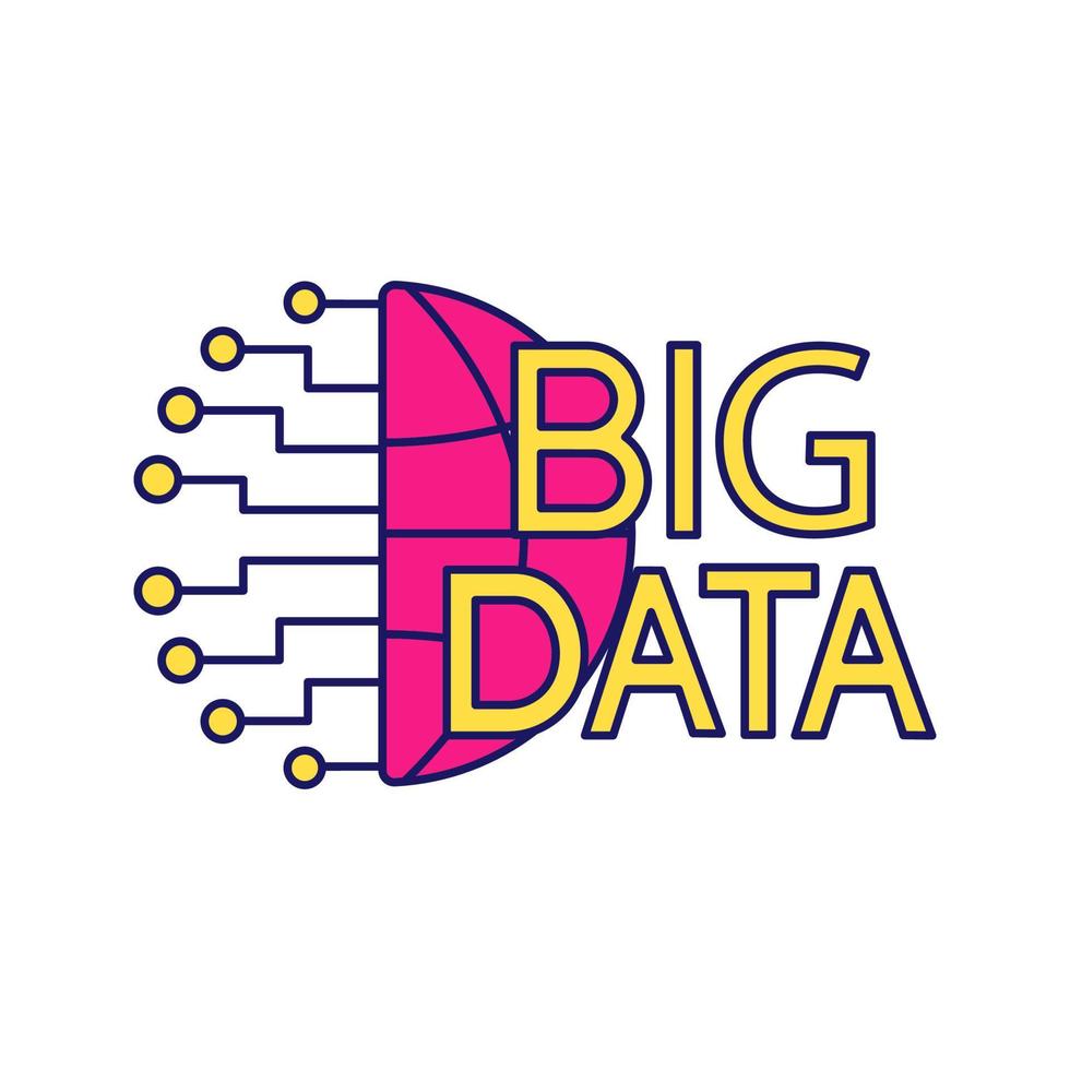 stor data färgikon. molntjänster. databas. artificiell intelligens. molnnätverk. isolerade vektor illustration