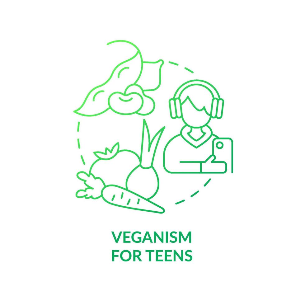 veganism för tonåringar grön gradient koncept ikon. viktiga näringsämnen för tonåringar. vegansk livsstil abstrakt idé tunn linje illustration. isolerade konturritning. vektor