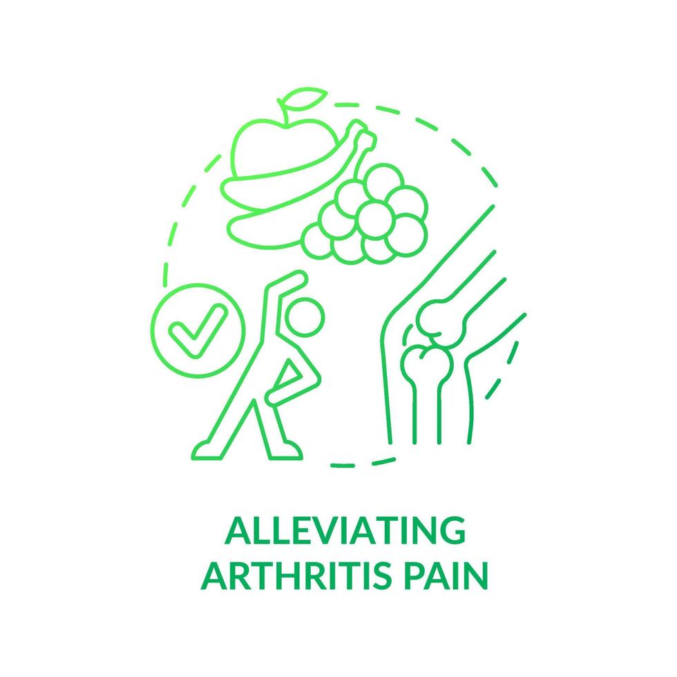 Linderung von Arthritis-Schmerzen grünes Farbverlauf-Konzept-Symbol. Symptome lindern. vegane Ernährung profitieren abstrakte Idee dünne Linie Illustration. isolierte Umrisszeichnung. vektor