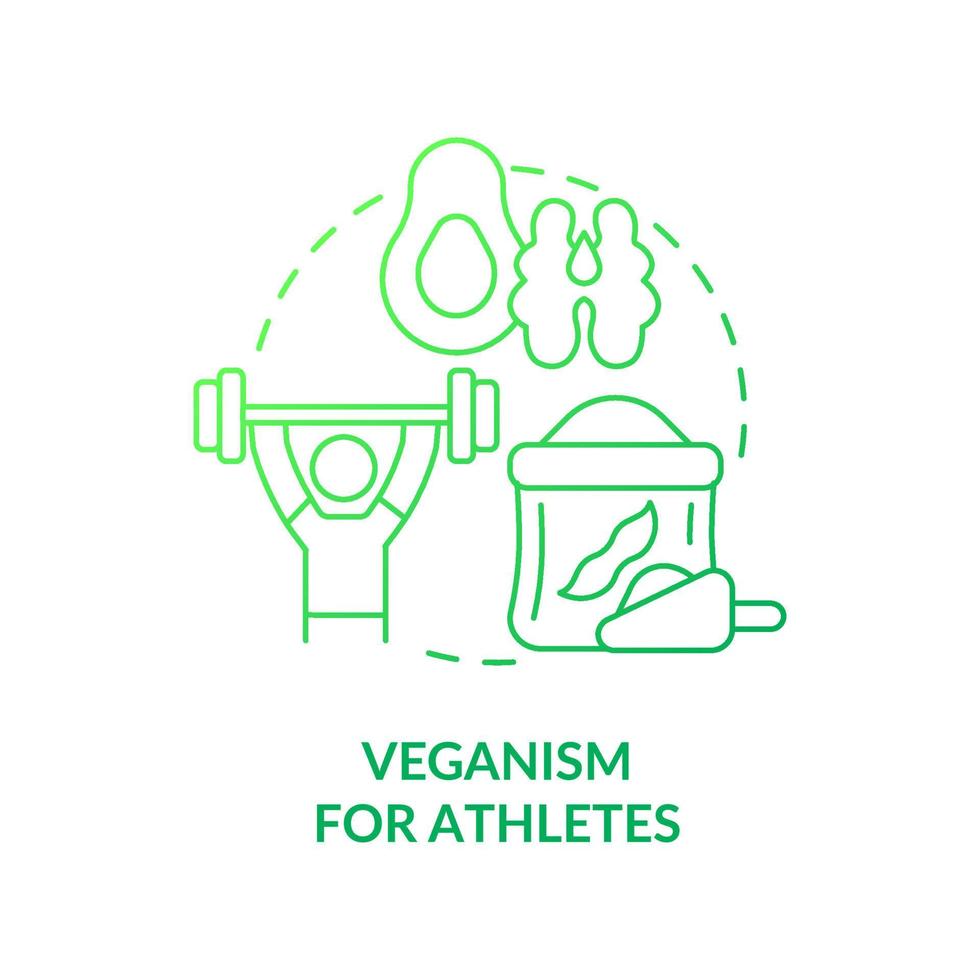 Veganismus für Sportler Symbol für grünes Gradientenkonzept. Ernährungsplan für Sportler. abstrakte Idee des veganen Lebensstils dünne Linie Illustration. isolierte Umrisszeichnung. vektor
