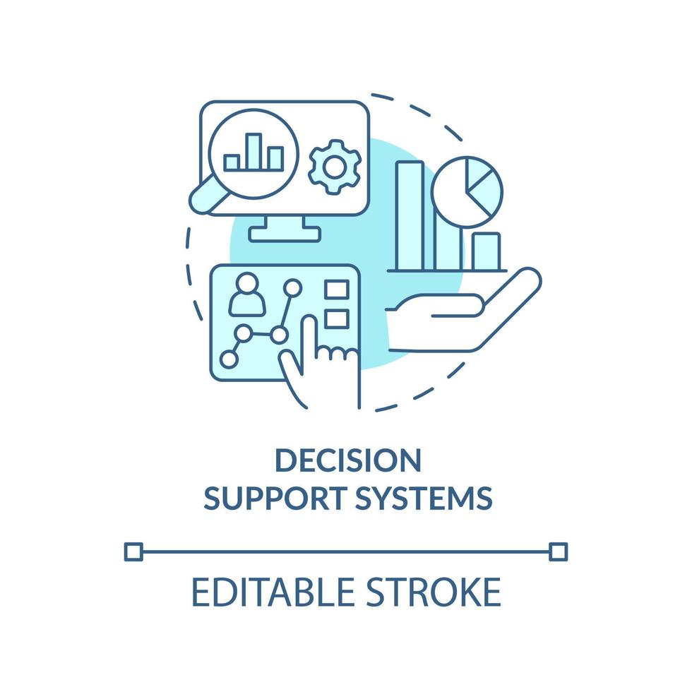 Entscheidungsunterstützungssysteme türkisfarbenes Konzeptsymbol. datenanalyse abstrakte idee dünne linie illustration. Entscheidung fällen. isolierte Umrisszeichnung. editierbarer Strich. vektor