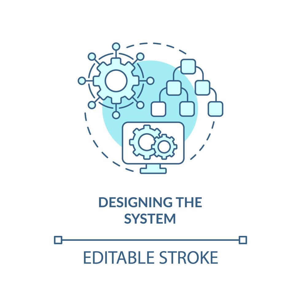 designa system turkos konceptikon. info systemutveckling livscykel abstrakt idé tunn linje illustration. isolerade konturritning. redigerbar linje. vektor