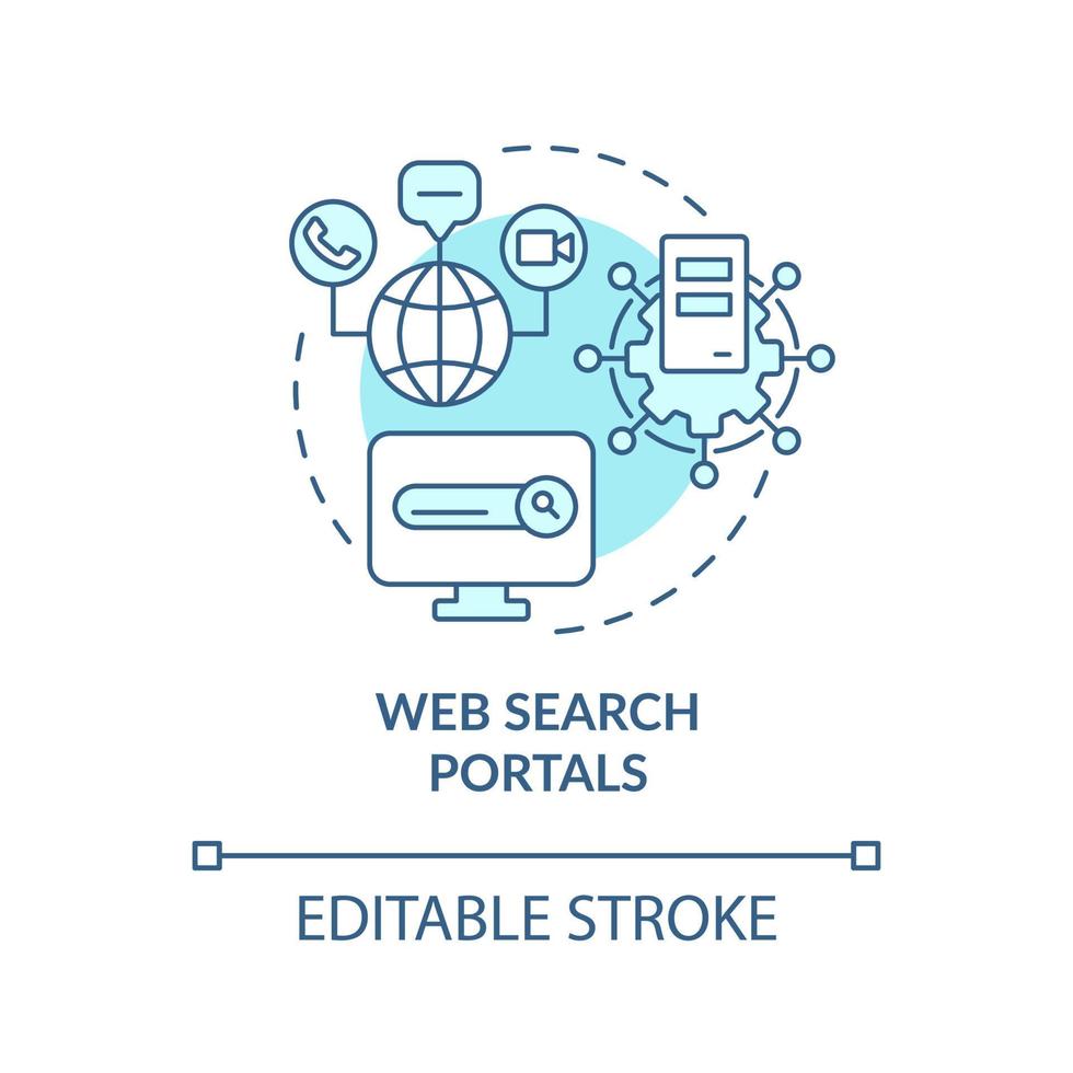webbsökning portaler turkos koncept ikon. info sektor komponent abstrakt idé tunn linje illustration. sökmotorer. isolerade konturritning. redigerbar linje. vektor
