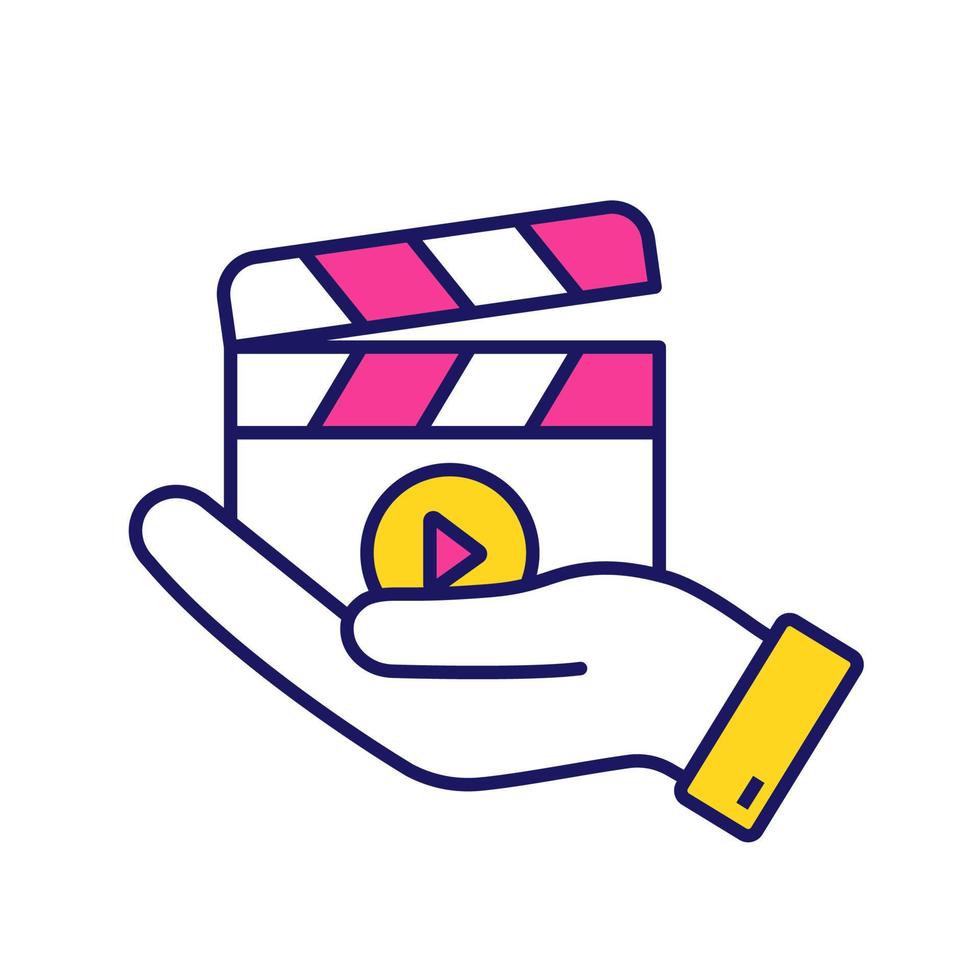 Symbol für die Farbe der Filmveröffentlichung. Video Produktion. Kinematographie. Hand, die Klappe hält. Regisseur. isolierte Vektorillustration vektor