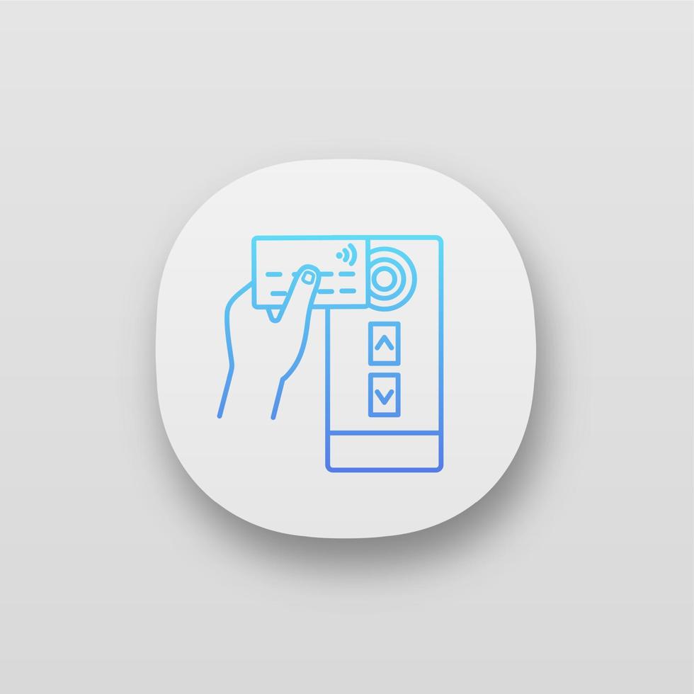 App-Symbol für NFC-Kreditkartenleser. nfc zahlung für öffentliche verkehrsmittel. ui ux-benutzeroberfläche. Web- oder mobile Anwendung. Zugangskontrollkarte für RFID-Türaufzüge. vektor isolierte illustration