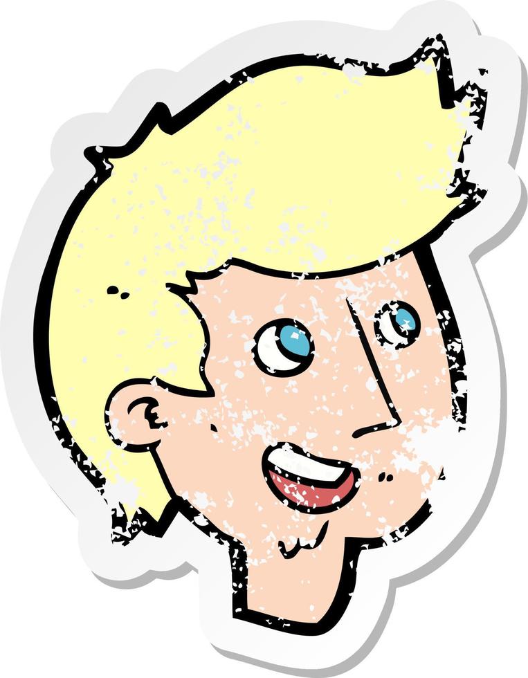 Retro-Distressed-Aufkleber eines Cartoon-Happy-Boy-Gesichts vektor