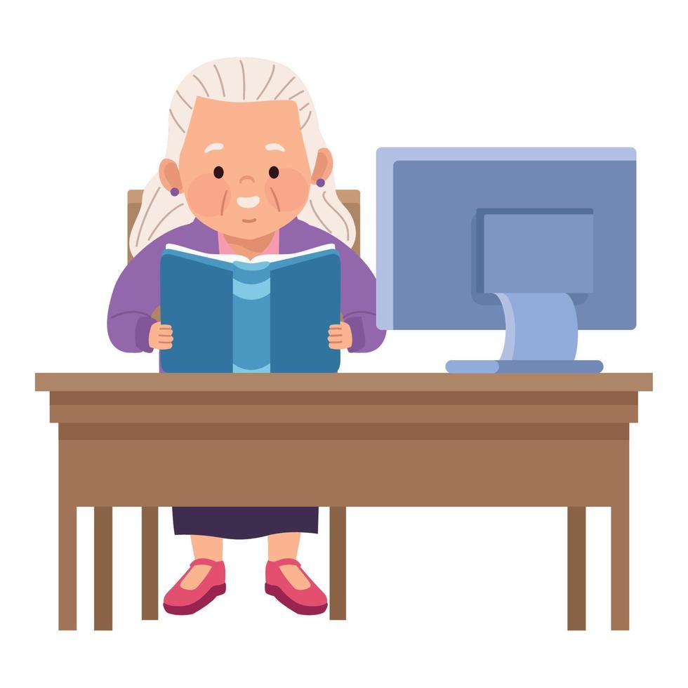 gammal kvinna läser bok vektor