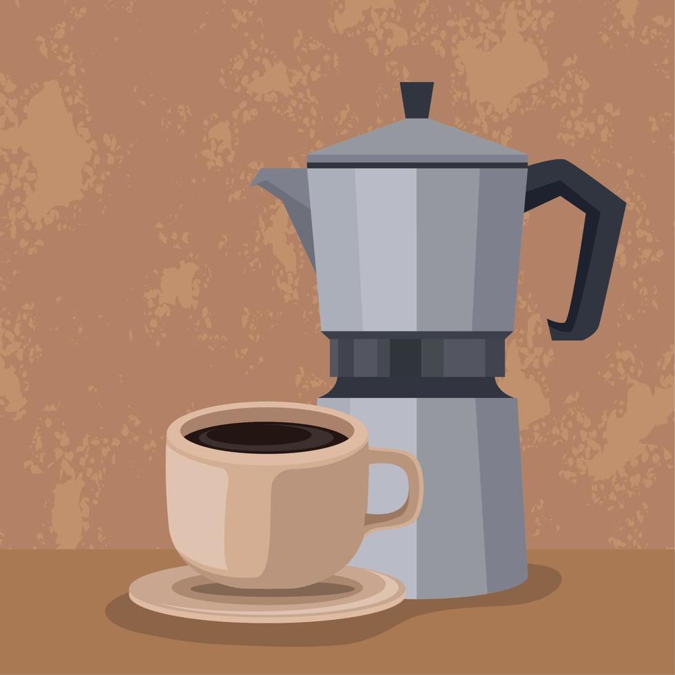 kaffekokare och kopp vektor